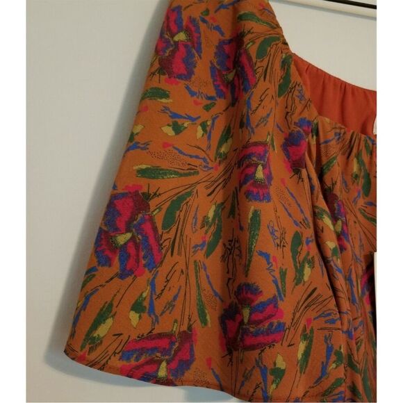 The Korner Women's Orange Floral Flutter Sleeve Shift Dress L - Picture 6 of 7